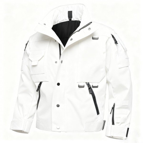 Men's Casual  Jacket - White Water-resistant Outdoor Casual-style Coat