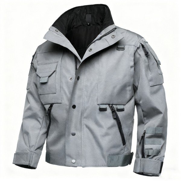 Men's Casual  Jacket - Light Gray Water-resistant Outdoor Casual-style Coat