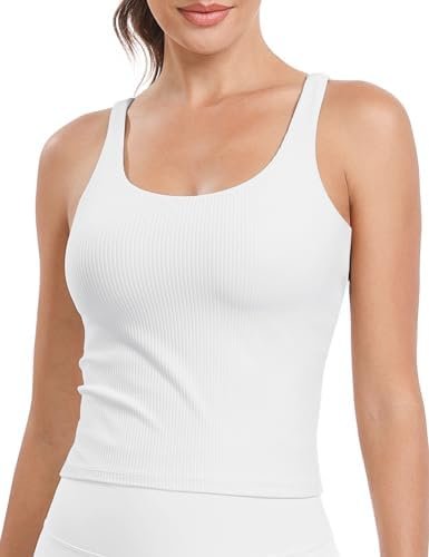 Zeal Bras Longline Ribbed Medium Support Sports Bras, Crisscross Back Tank Tops with Removable Pads B-D Cups